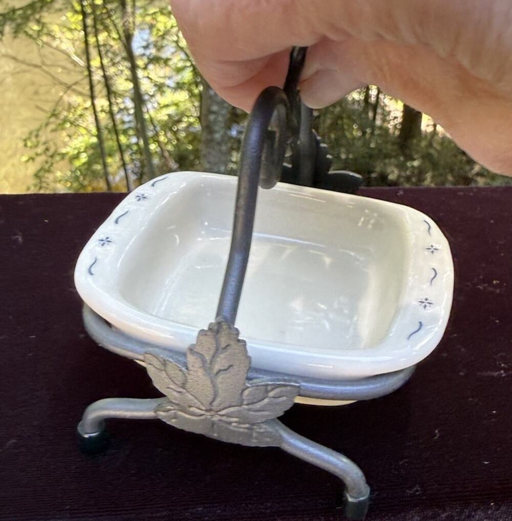 Longaberger Collectors Club Miniature Baking Dish w/Wrought Iron Stand Mint Cond